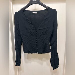 Reformation Women's Blouse Black Long Sleeve Button Front Romantic XS Peasant